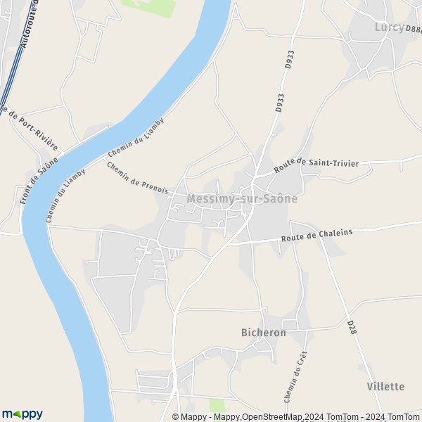 La carte pour la ville de Messimy-sur-Saône 01480