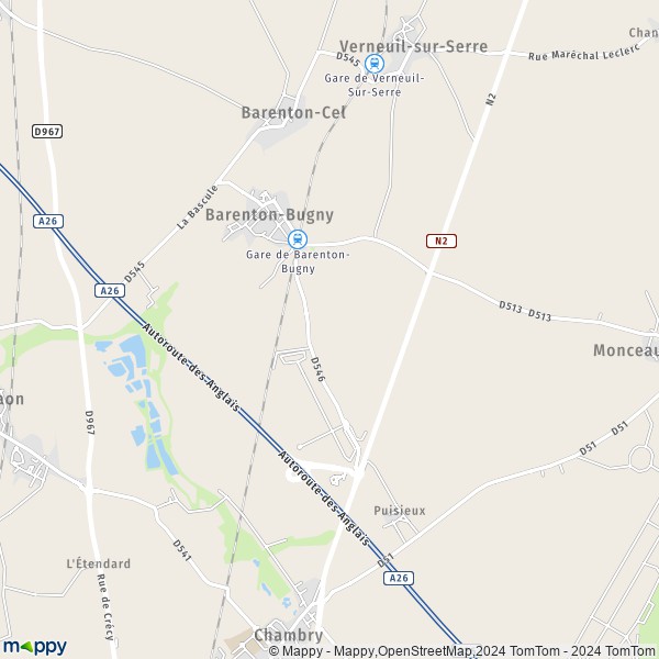 La carte pour la ville de Barenton-Bugny 02000
