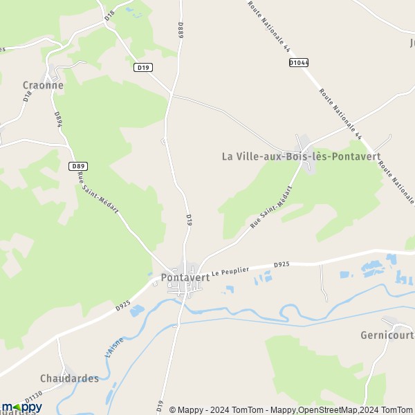 La carte pour la ville de Pontavert 02160