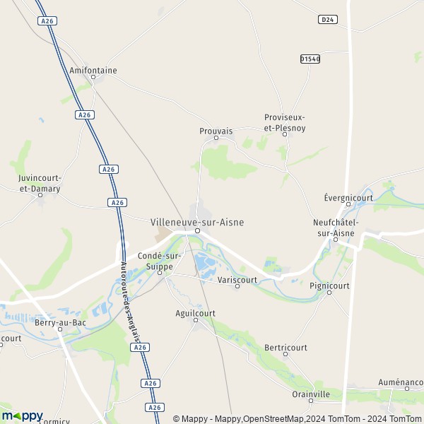 La carte pour la ville de Guignicourt, 02190 Villeneuve-sur-Aisne