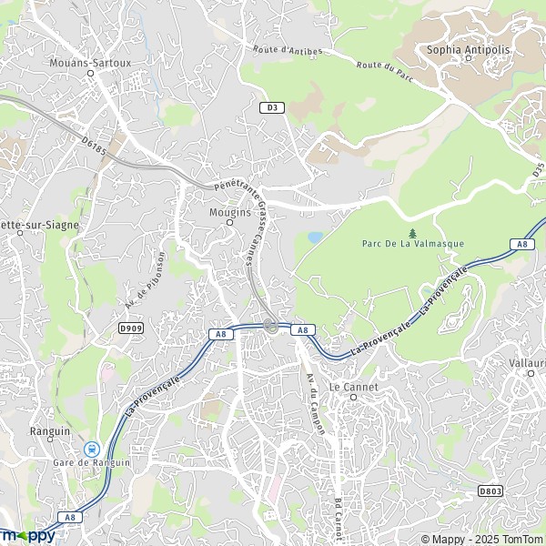 La carte pour la ville de Mougins 06250