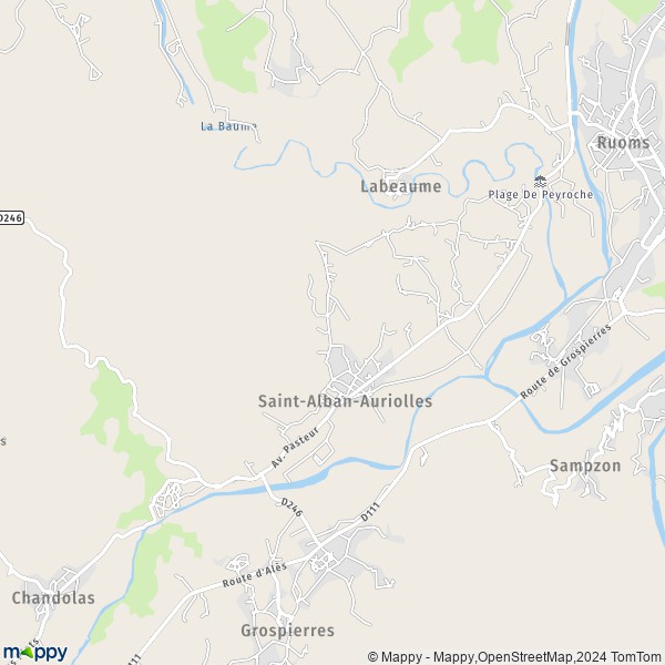 La carte pour la ville de Saint-Alban-Auriolles 07120