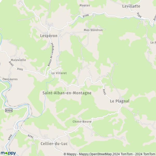 La carte pour la ville de Saint-Alban-en-Montagne 07590