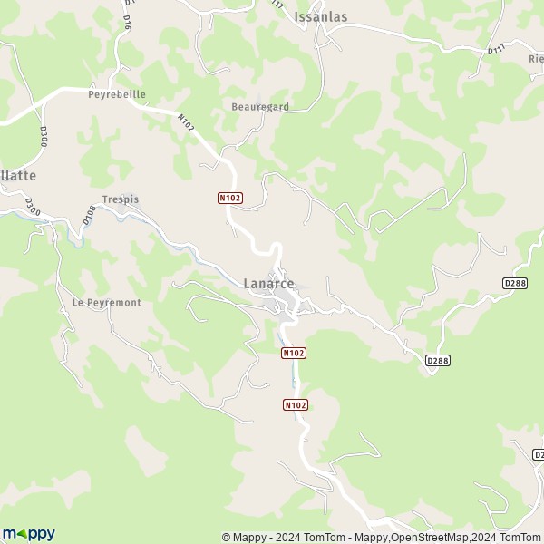 La carte pour la ville de Lanarce 07660
