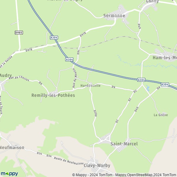 La carte pour la ville de Remilly-les-Pothées 08150