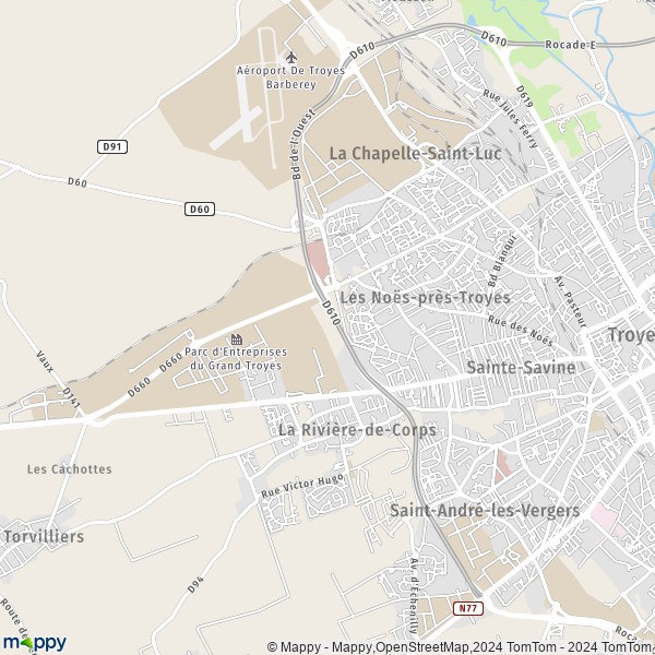 La carte pour la ville de Sainte-Savine 10300