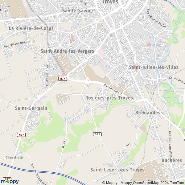 La carte pour la ville de Rosières-près-Troyes 10430