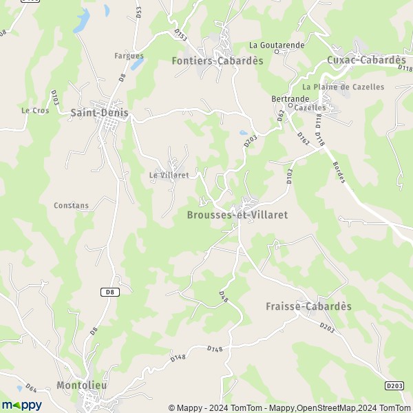 La carte pour la ville de Brousses-et-Villaret 11390