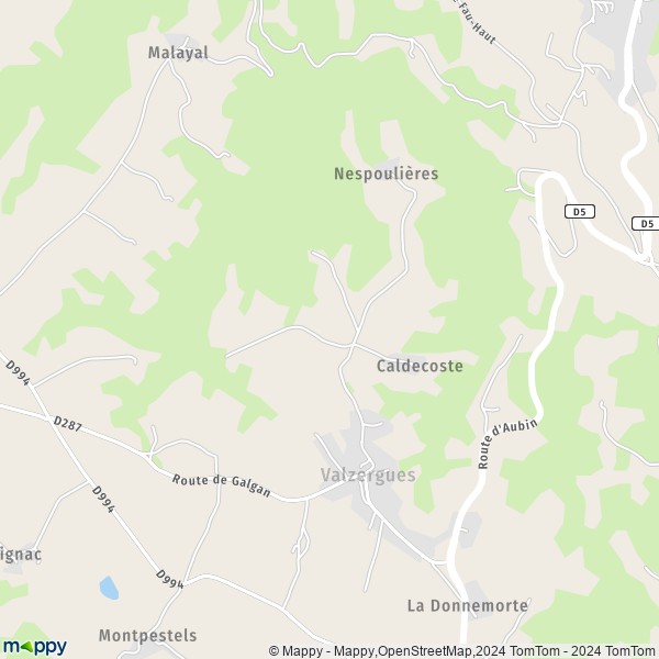 La carte pour la ville de Valzergues 12220