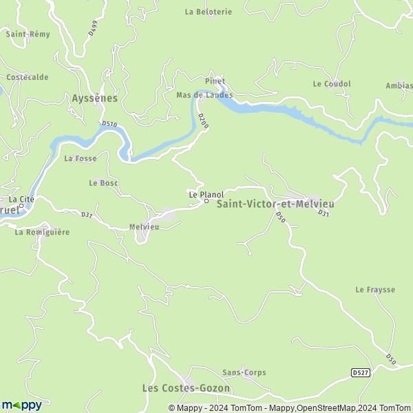La carte pour la ville de Saint-Victor-et-Melvieu 12400