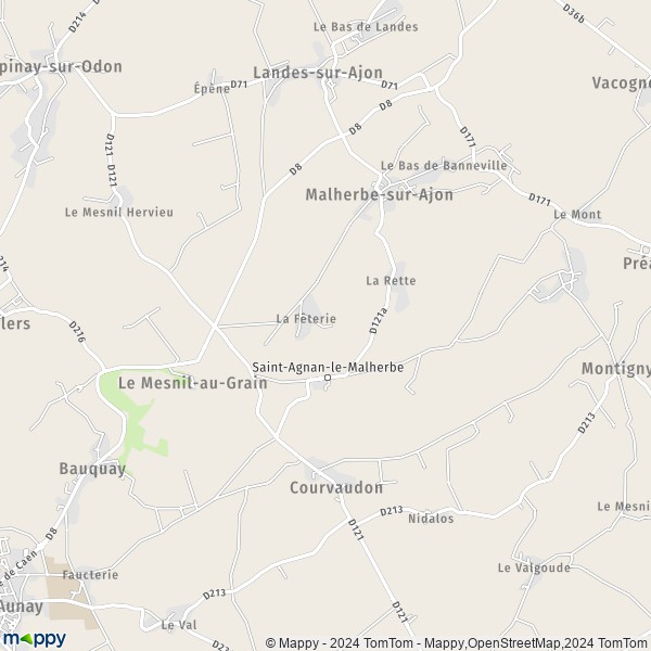 La carte pour la ville de Banneville-sur-Ajon, 14260 Malherbe-sur-Ajon