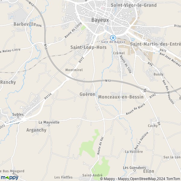 La carte pour la ville de Guéron 14400
