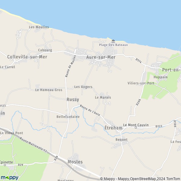 La carte pour la ville de Sainte-Honorine-des-Pertes, 14520 Aure-sur-Mer