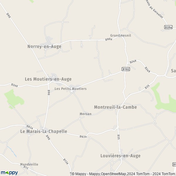 La carte pour la ville de Les Moutiers-en-Auge 14620