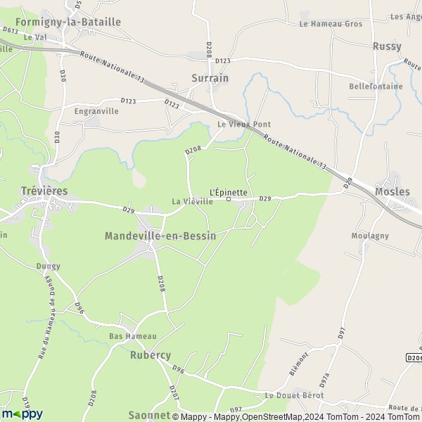 La carte pour la ville de Mandeville-en-Bessin 14710