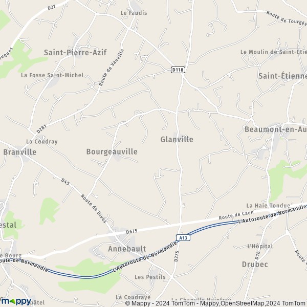 La carte pour la ville de Glanville 14950