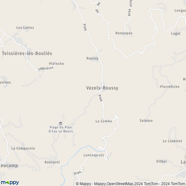 La carte pour la ville de Vezels-Roussy 15130