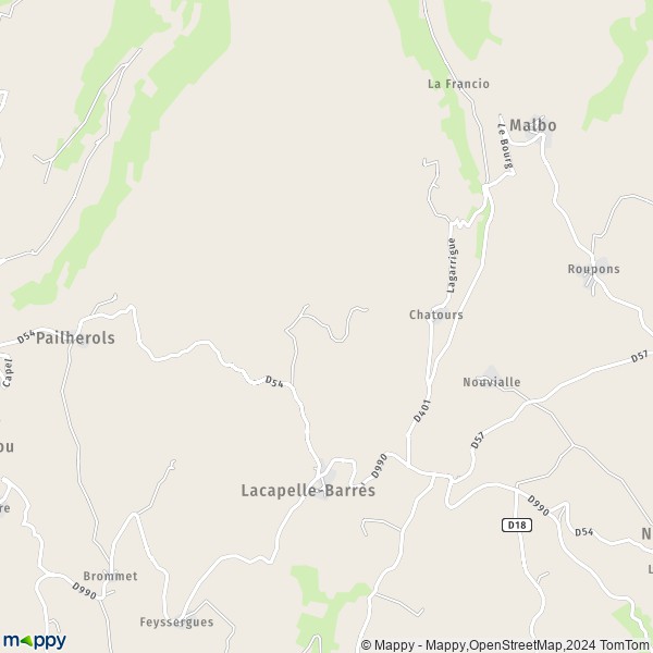 La carte pour la ville de Lacapelle-Barrès 15230