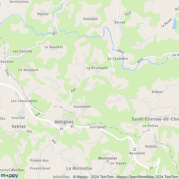 La carte pour la ville de Antignac 15240