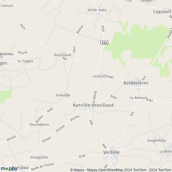 La carte pour la ville de Ranville-Breuillaud 16140