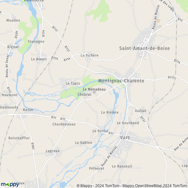 La carte pour la ville de Montignac-Charente 16330