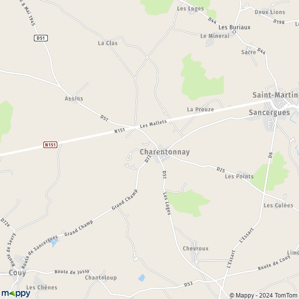 La carte pour la ville de Charentonnay 18140