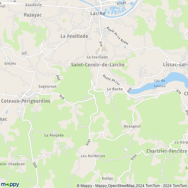 La carte pour la ville de Saint-Cernin-de-Larche 19600