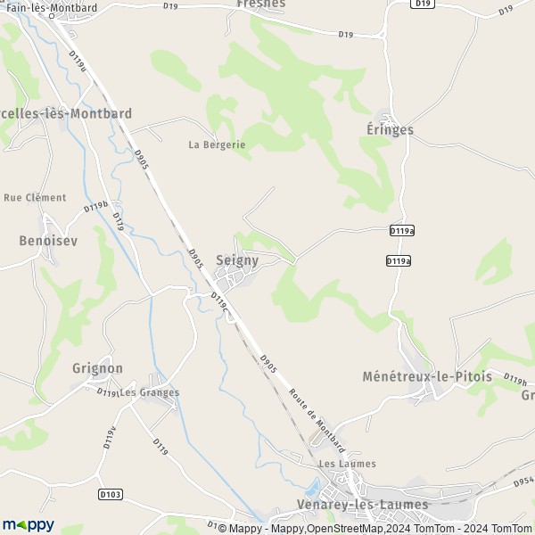 La carte pour la ville de Seigny 21150