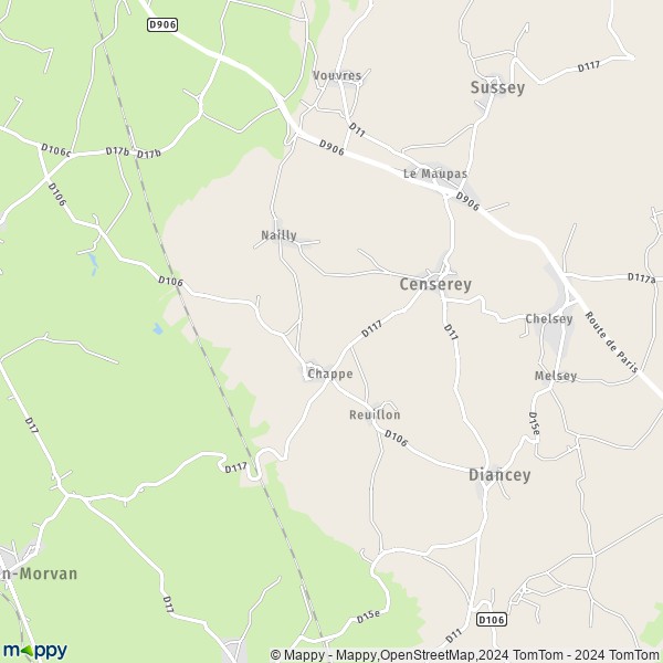 La carte pour la ville de Censerey 21430