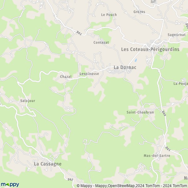 La carte pour la ville de La Dornac 24120