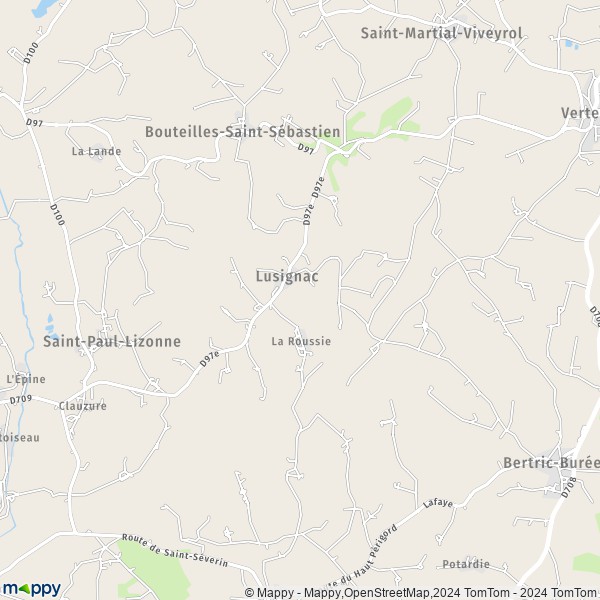 La carte pour la ville de Lusignac 24320