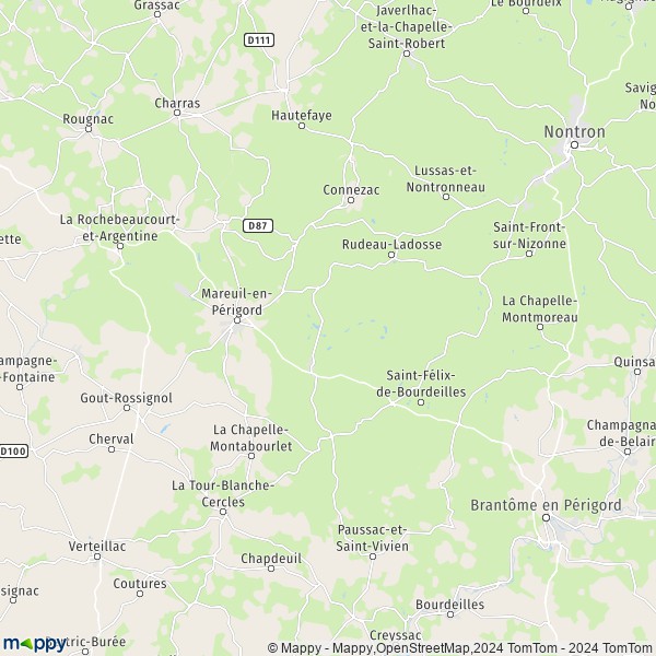 La carte pour la ville de Monsec, 24340 Mareuil-en-Périgord