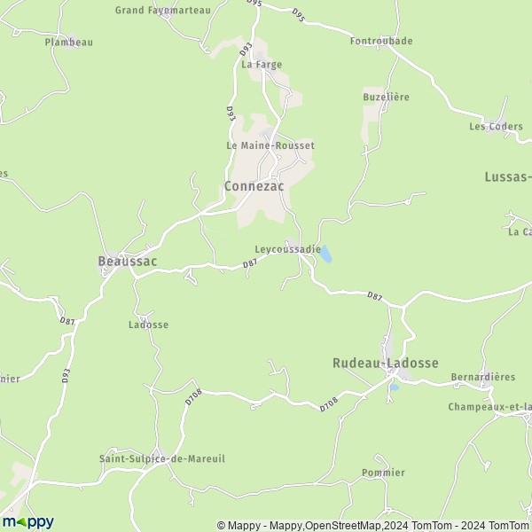 La carte pour la ville de Rudeau-Ladosse 24340