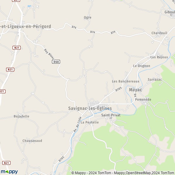 La carte pour la ville de Savignac-les-Églises 24420