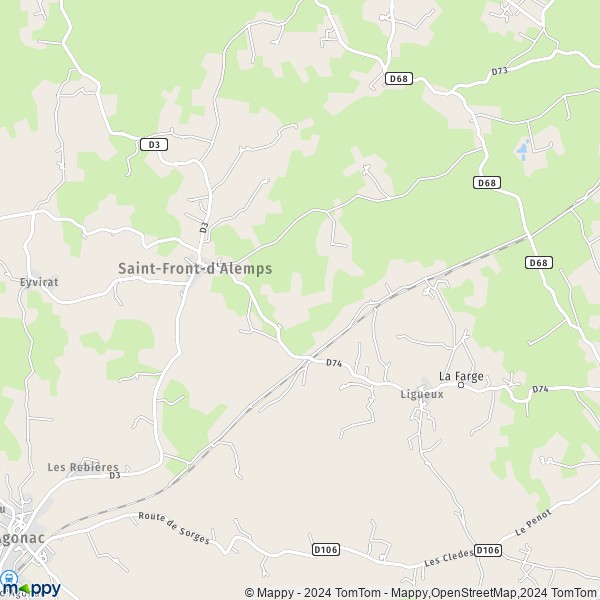 La carte pour la ville de Saint-Front-d'Alemps 24460