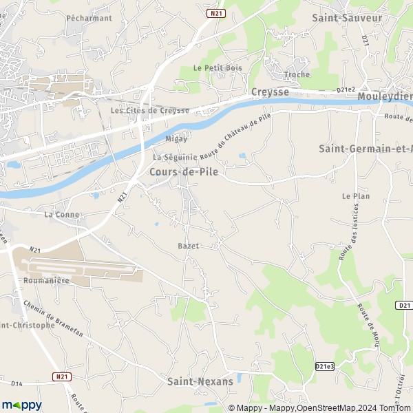 La carte pour la ville de Cours-de-Pile 24520