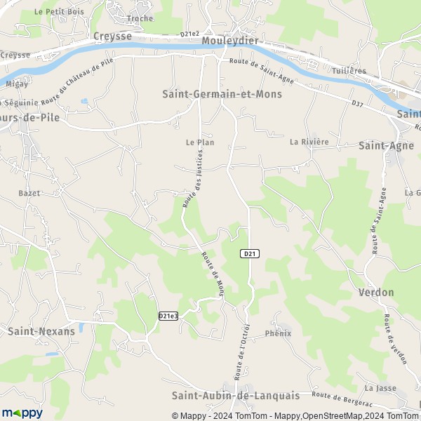 La carte pour la ville de Saint-Germain-et-Mons 24520