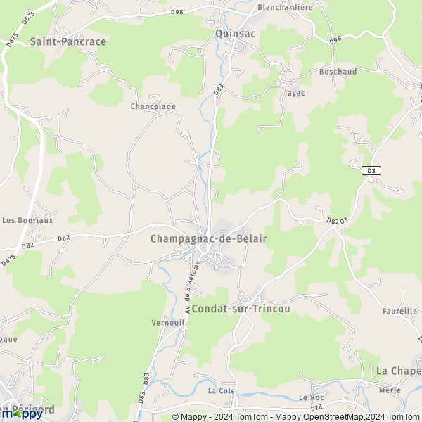 La carte pour la ville de Champagnac-de-Belair 24530