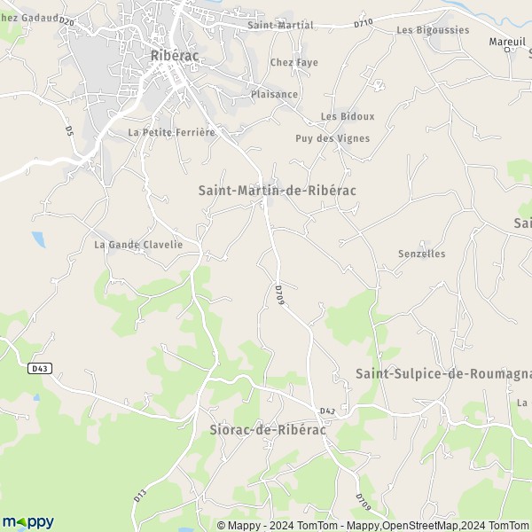 La carte pour la ville de Saint-Martin-de-Ribérac 24600