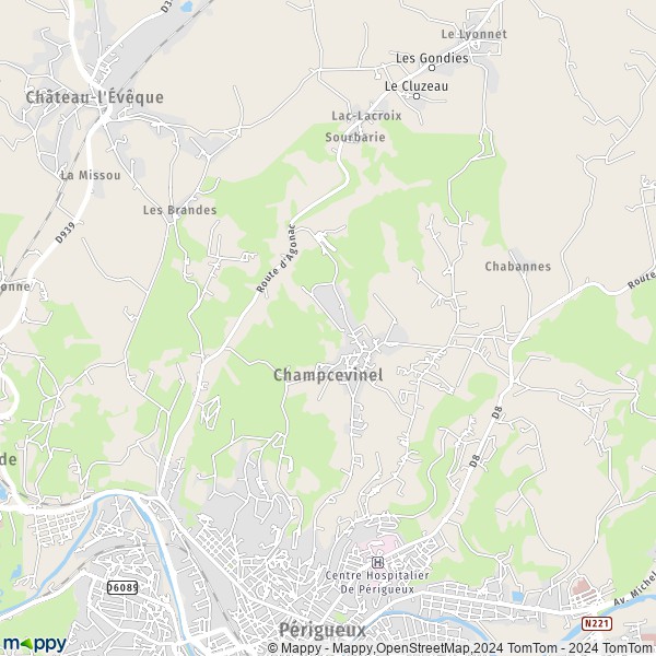La carte pour la ville de Champcevinel 24750