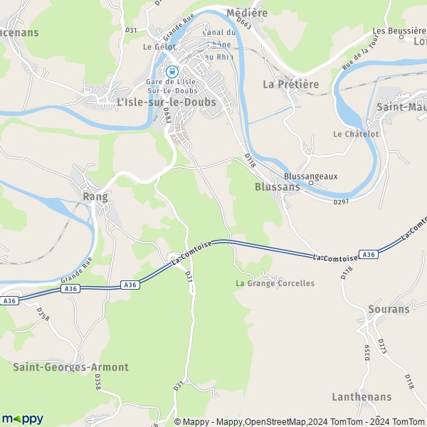 La carte pour la ville de L'Isle-sur-le-Doubs 25250
