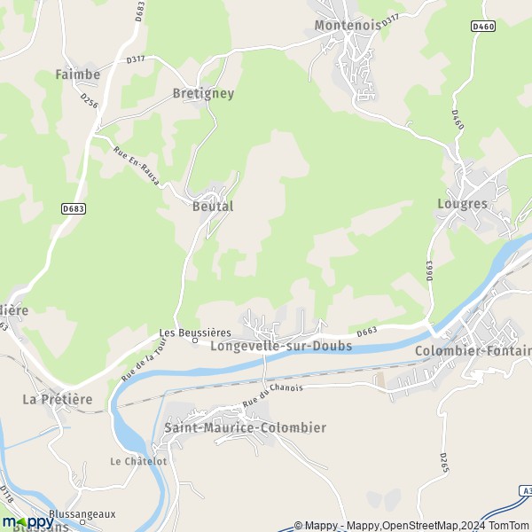 La carte pour la ville de Longevelle-sur-Doubs 25260