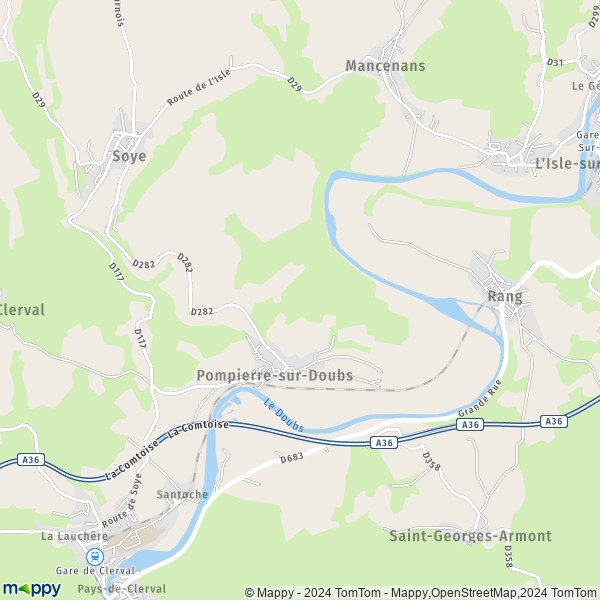 La carte pour la ville de Pompierre-sur-Doubs 25340