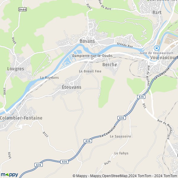 La carte pour la ville de Dampierre-sur-le-Doubs 25420