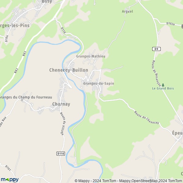 La carte pour la ville de Chenecey-Buillon 25440