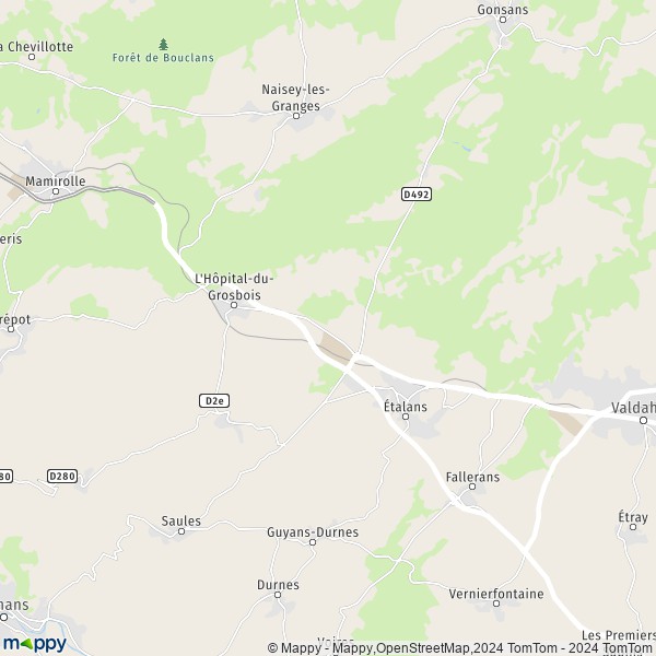 La carte pour la ville de Verrières-du-Grosbois, 25580 Étalans
