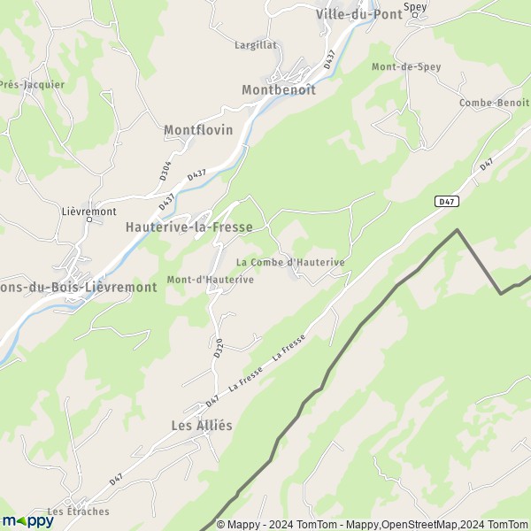 La carte pour la ville de Hauterive-la-Fresse 25650