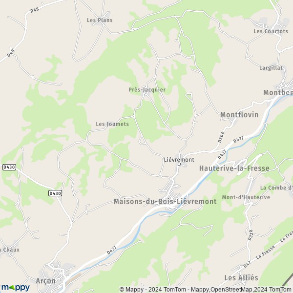 La carte pour la ville de Maisons-du-Bois-Lièvremont 25650