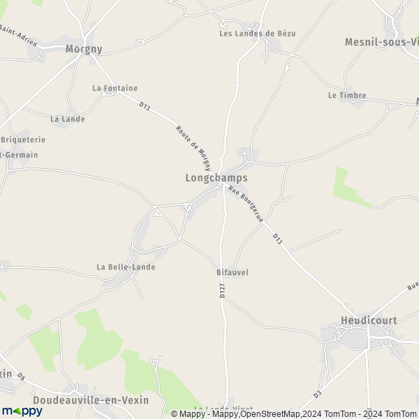 La carte pour la ville de Longchamps 27150