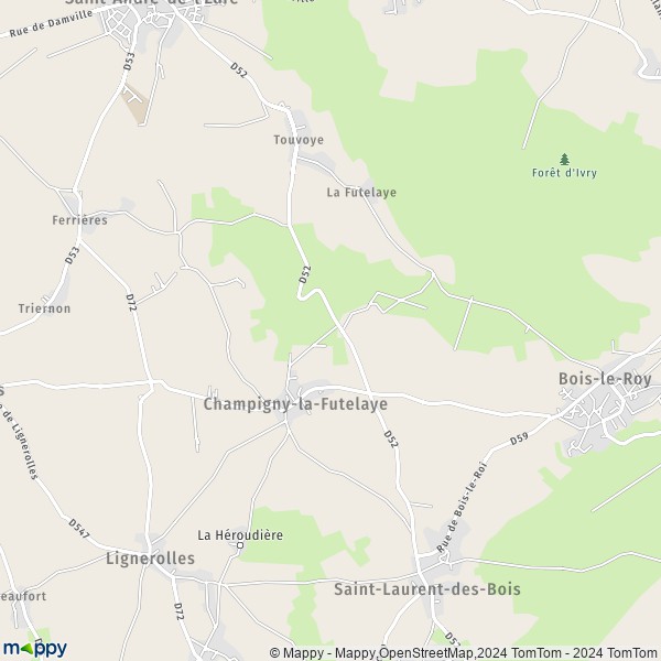 La carte pour la ville de Champigny-la-Futelaye 27220